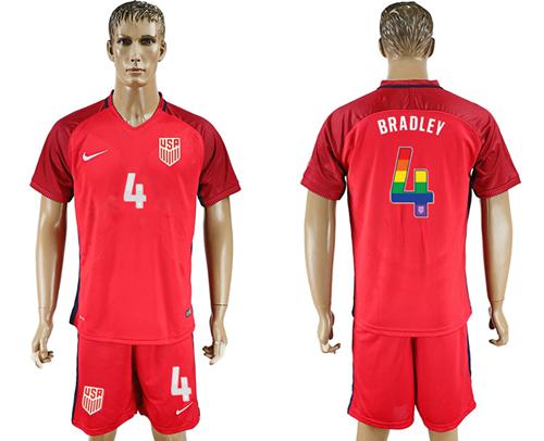 USA #4 Bradley Red Rainbow Soccer Country Jersey